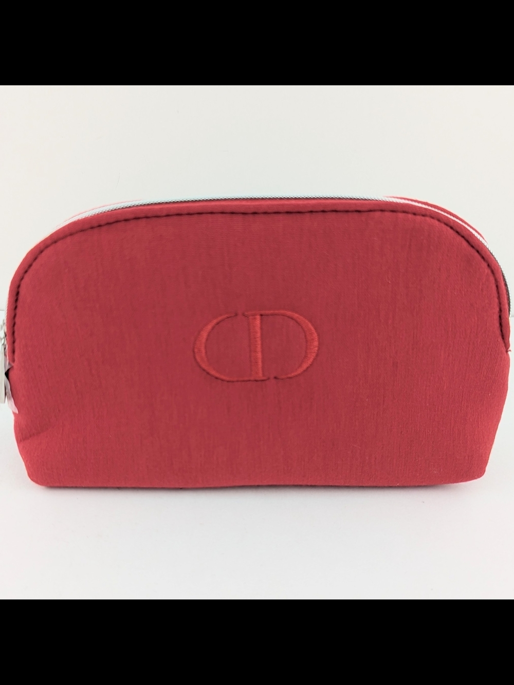 Red Dior Beauty Embroidered Cosmetic Pouch